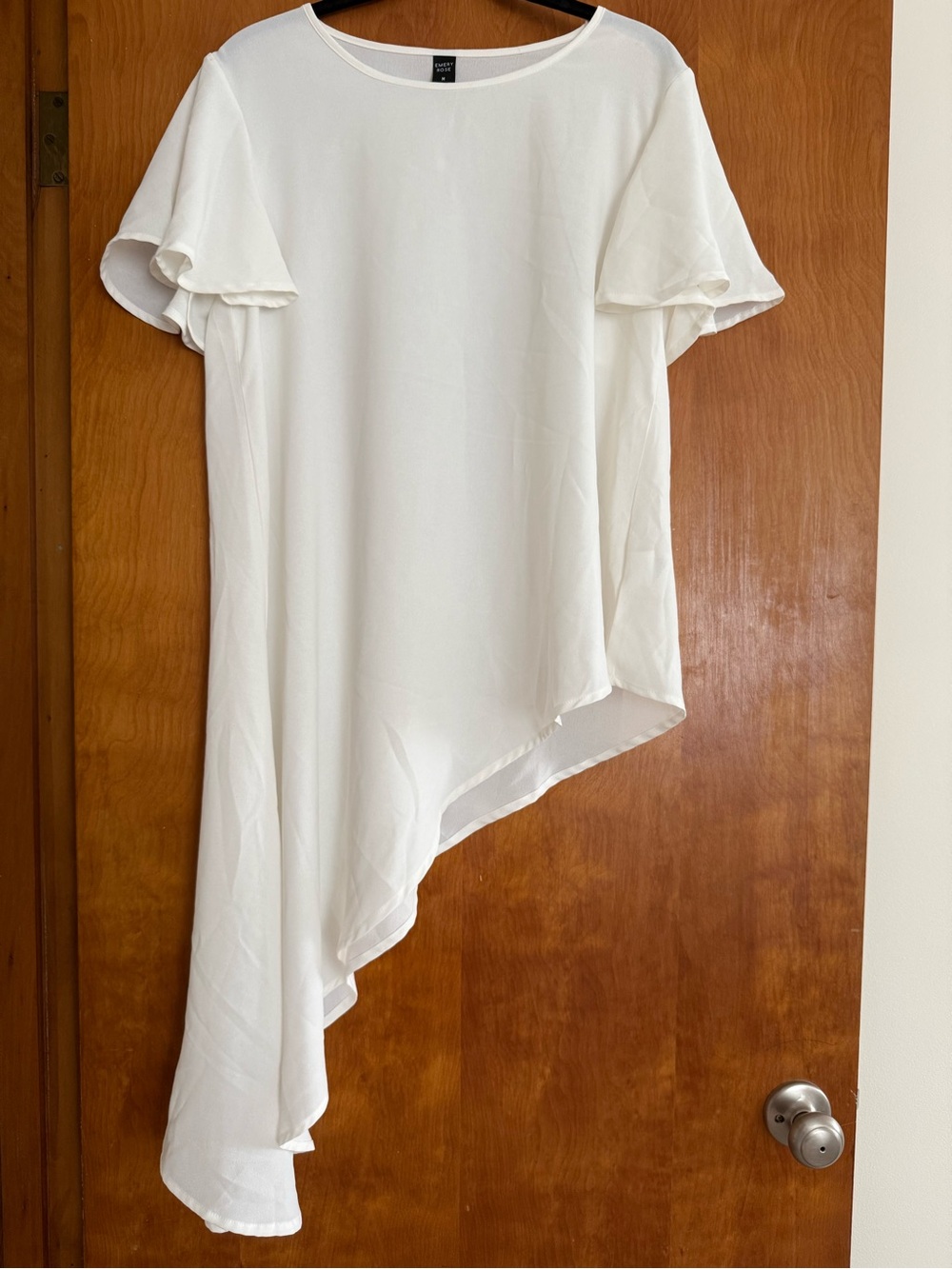 Women's Asymmetrical White Flutter-Sleeve Tunic